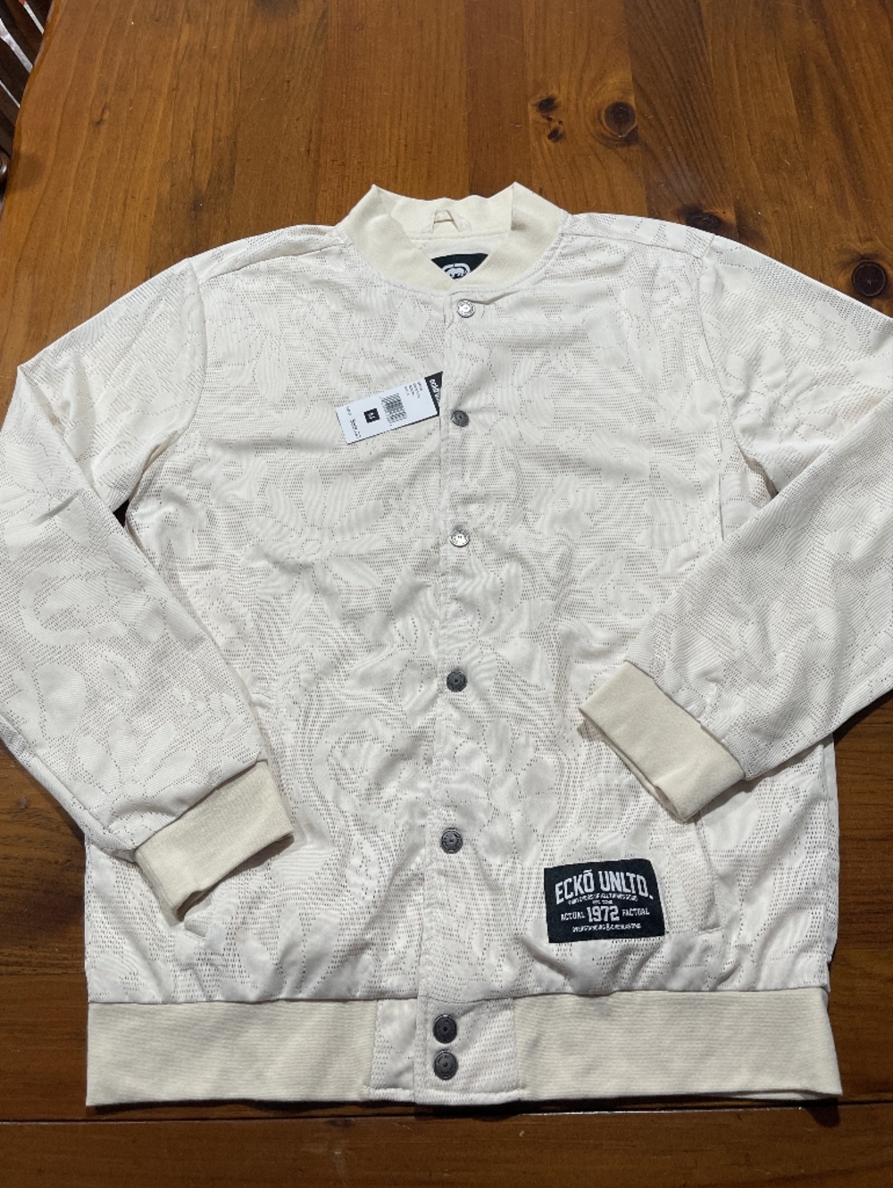 NWT ECKO UNLTD Mens Casual Cream Lace Snap Button Up Bomber Jackeg Size Medium